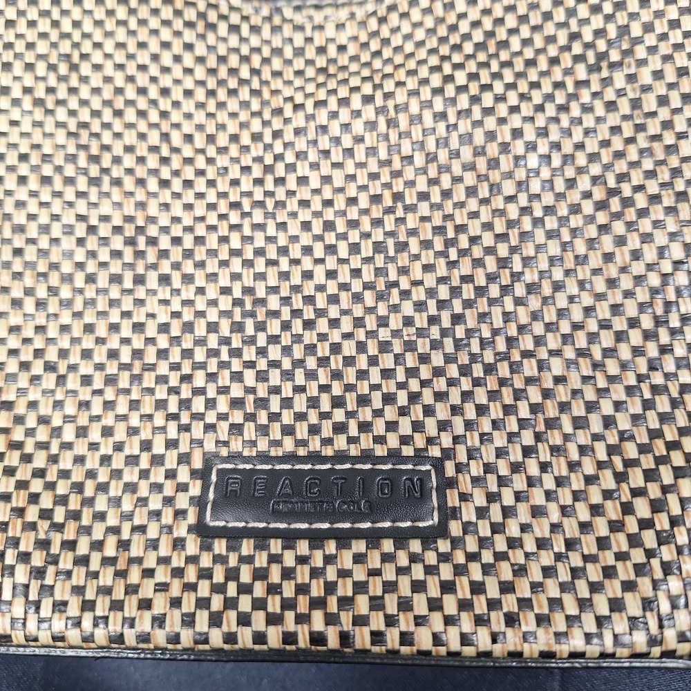 REACTION Kenneth Cole Purse Handbag Black & Tan Straw 7.5 x 6.5" Mini Small EUC - Picture 4 of 10